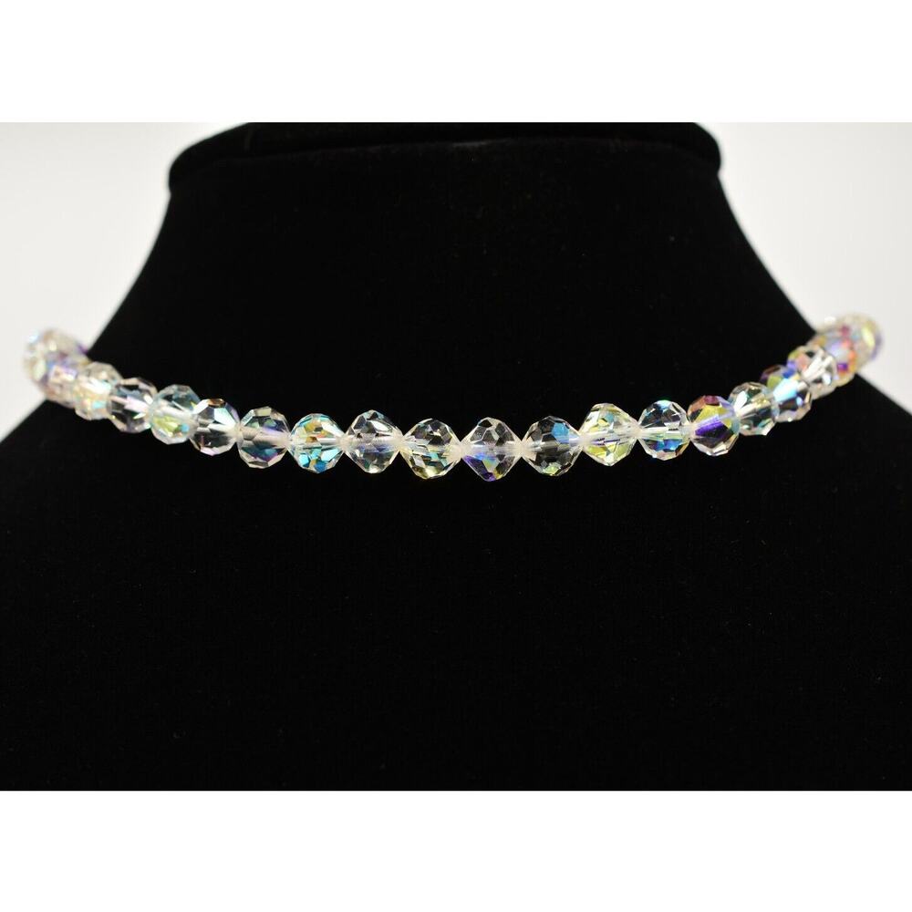 Vintage Crystal Choker Necklace Aurora Borealis Rainbow Beaded 1960s Bin7A